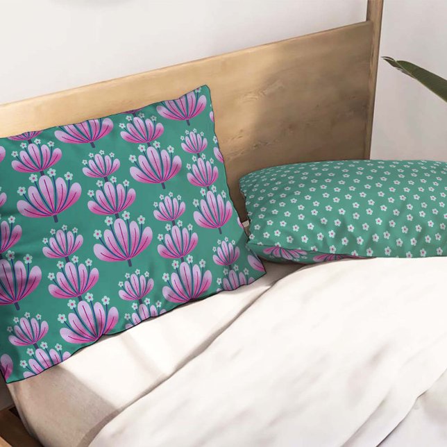 Modern Floral Pattern in Teal and Lavender Pillow Case (Creator Uploaded)
