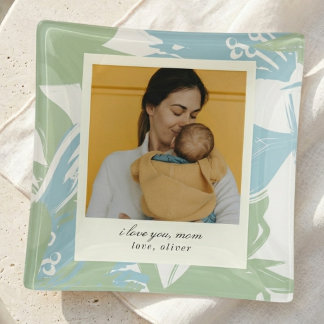 Modern Floral Pattern Mom Photo Keepsake Trinket Tray