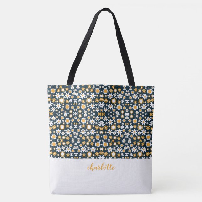 Modern Floral Pattern Monogrammed Tote Bag (Front)