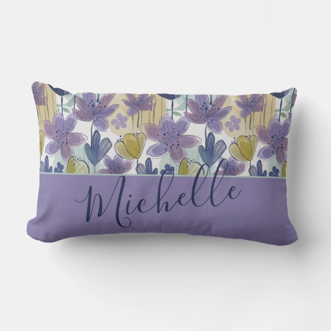 Modern Floral Pattern Name Lumbar Pillow (Front)