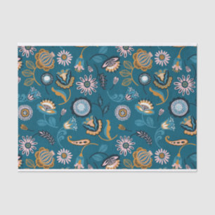 Modern Floral Pattern on Teal Background Tissue Paper
