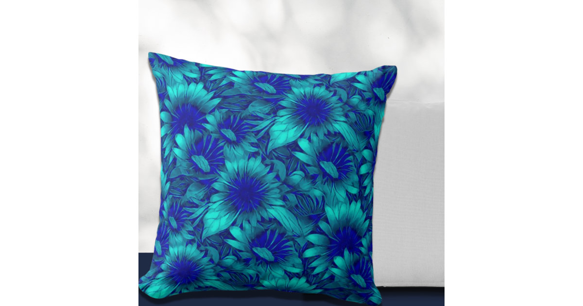 Blue Green Modern Floral Throw Pillow Cover