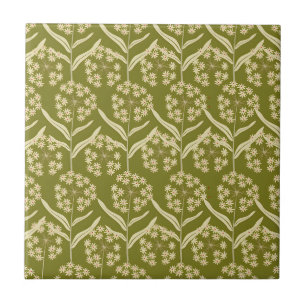 Modern Floral Pattern: White Umbel Flowers Ceramic Tile