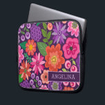 Modern Floral Pattern with Custom name or Monogram Laptop Sleeve<br><div class="desc">Flat flowers in an assortment of colors - purple,  orange,  pink,  green --- A bar is included towards the bottom to add a name or other text. A cute design with trendy Spring flowers and a bold way to display your monograms.</div>