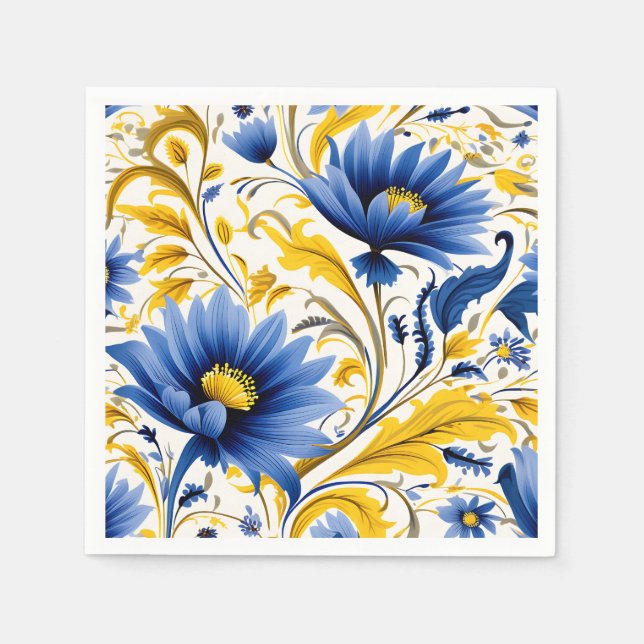 Modern Floral Pattern with Flowing Blue and Yellow Napkins (Front)