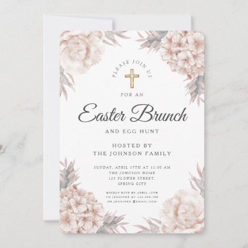 Modern Floral Peonies Religious Easter Brunch Invitation