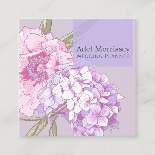 Modern Floral Peony Flower Square Business Card