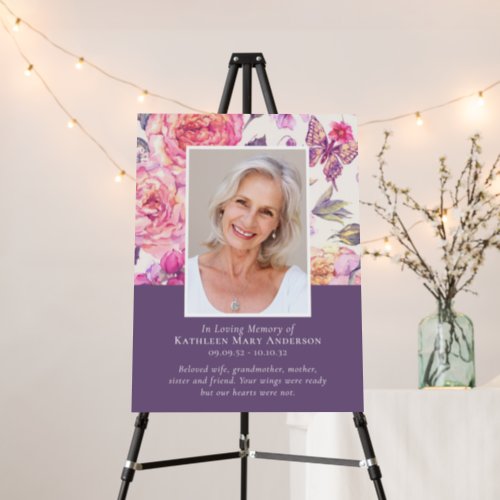 Modern Floral Peony Funeral Welcome Sign