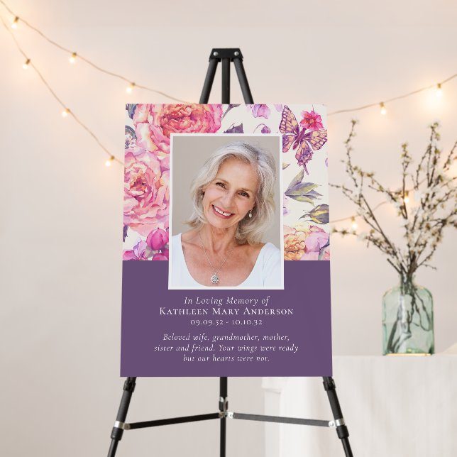 Modern Floral Peony Funeral Welcome Sign (In Situ (Stand))
