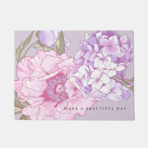 Modern Floral Peony Hydrangea Purple Pink Doormat