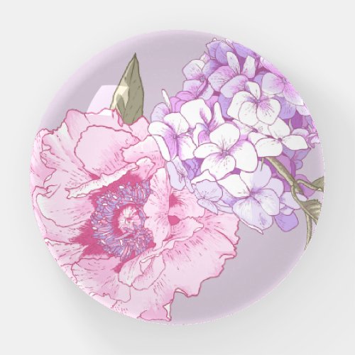 Modern Floral Peony hydrangea Purple Pink Paperweight