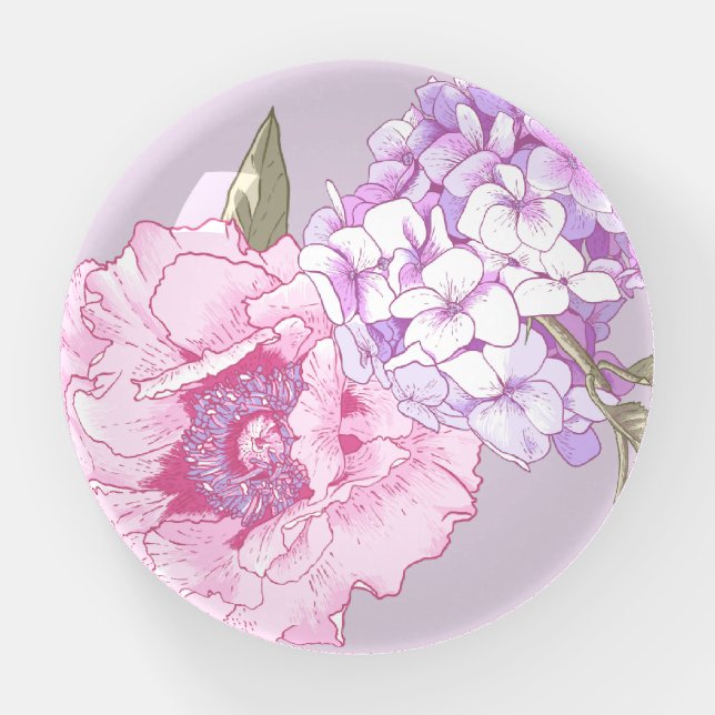 Modern Floral Peony hydrangea Purple Pink Paperweight (Front)
