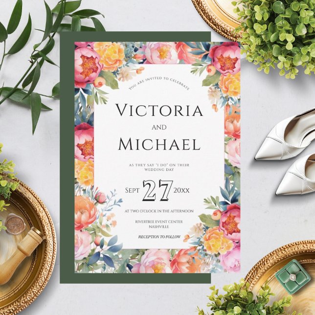 Modern Floral Peony Pink Wedding Invitation (Creator Uploaded)