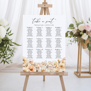 Modern Floral Peony Wedding 12 Table Seating Chart Foam Board