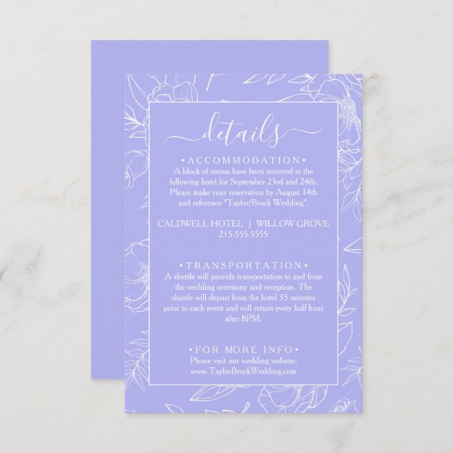 Modern Floral Periwinkle Wedding Details           Enclosure Card (Front/Back)