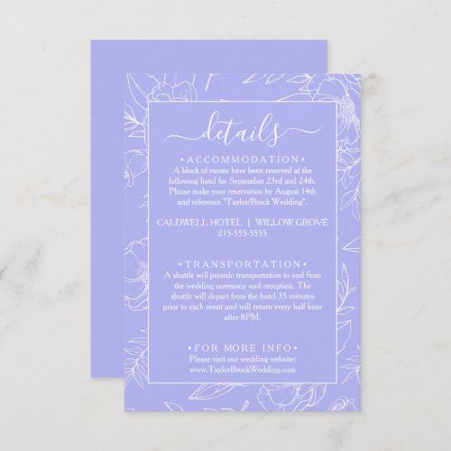 Modern Floral Periwinkle Wedding Details           Enclosure Card