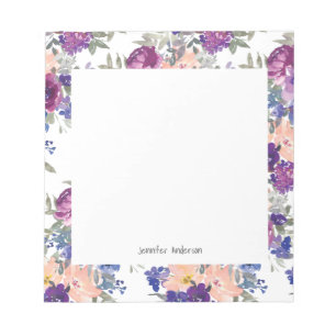 Modern Floral Personalize Name Mauve Peach Blue Notepad