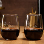 Modern Floral Personalized Bridesmaid Proposal Stemless Wine Glass<br><div class="desc">Looking for a chic, trendy, yet simple gift for your Bridesmaids? These wildflower floral modern script stemless wine glasses are a practical gift that they can use even after your wedding day! All text, including title and script names, can be changed. You can change the title to fit your wedding...</div>