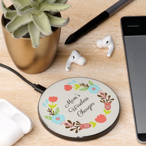 Modern Floral Personalized Custom Wireless Charger