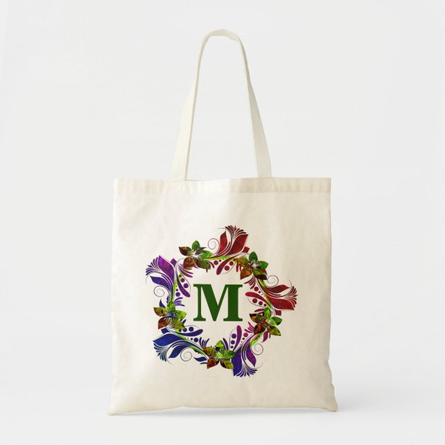 Modern Floral Personalized Monogram Tote Bag (Front)