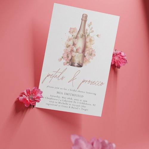 Modern Floral Petals  Prosecco Bridal Shower Invitation