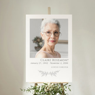 Modern Floral Photo Funeral Sign