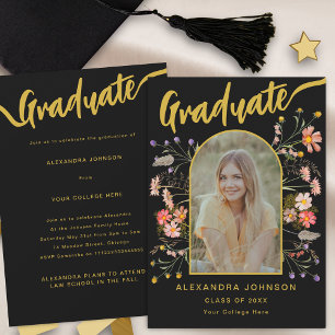 Modern Floral Photo Graduation Announcement Party