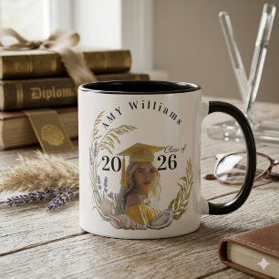 Modern Floral Photo Keepsake Class of 2026 Custom Mug