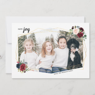 Modern Floral Photo Newsletter Christmas Cards