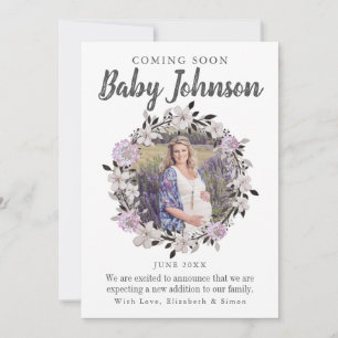 Modern Floral Photo Pregnancy Announcement