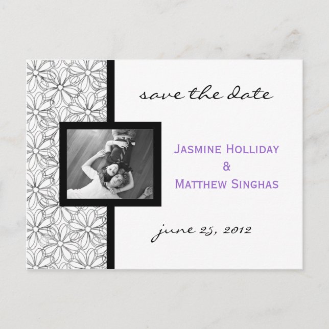Modern Floral Photo Save The Date Announcement Postcard (Front)
