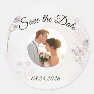 Modern Floral Photo Save the Date Classic Round Sticker