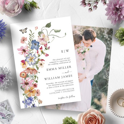 Modern Floral Photo Wedding Invitation