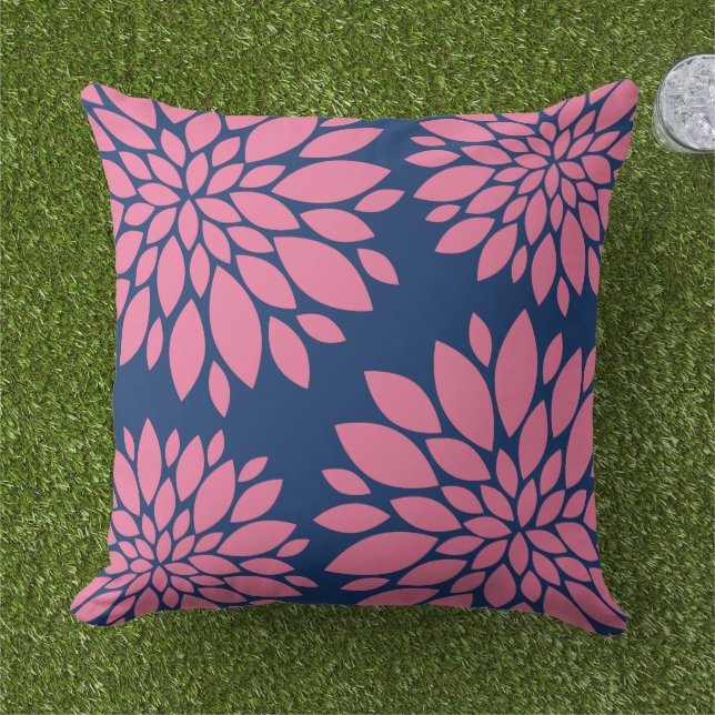 Modern Floral Pillow | Pink and Navy (Grass)