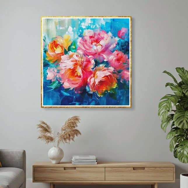 Modern Floral Pink Abstract – Gold Textured Frame Canvas Print (Creator Uploaded)