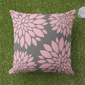 Modern Floral Pink And Charcoal Gray Throw Pillow by plushpillows at Zazzle