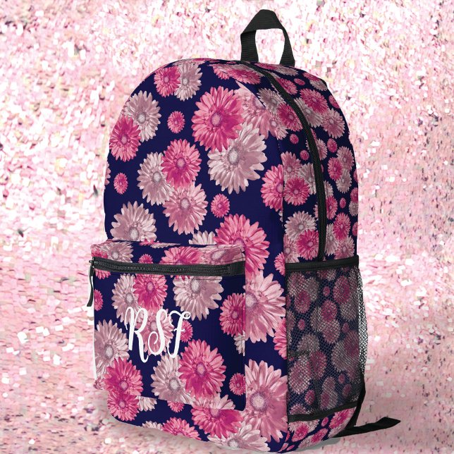 Modern Floral Pink and Navy Blue Girly Printed Backpack (Creator Uploaded)