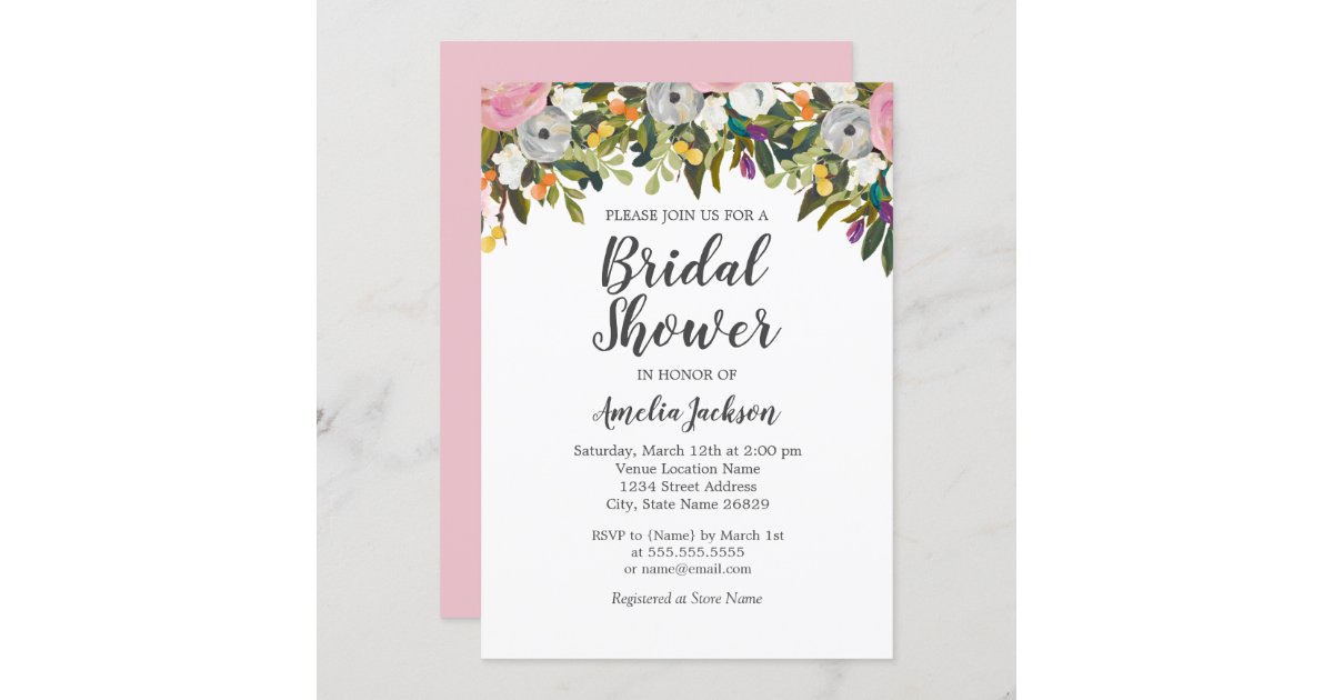 Modern Floral Pink Bridal Shower Invitation | Zazzle