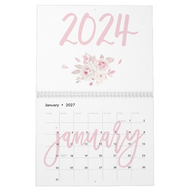 Modern Floral Pink Calendar 2024 (Jan 2027)