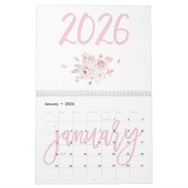 Modern Floral Pink Calendar 2026 (Jan 2026)