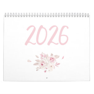 Modern Floral Pink Calendar 2026