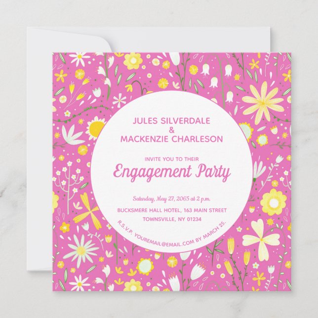 Modern Floral Pink Engagement Party Invitation (Front)