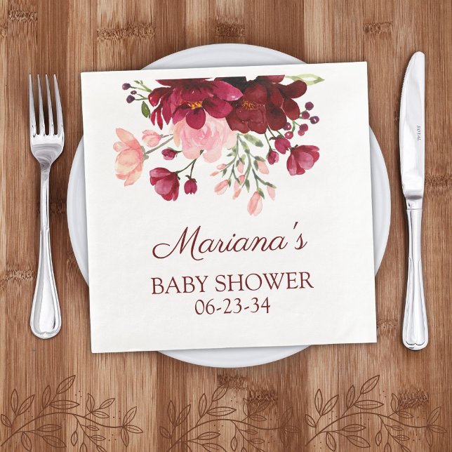 Modern Floral Pink Girl Baby Shower Paper Dinner Napkins (Creator Uploaded)