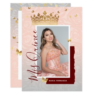 Modern Floral Pink Gold Elegant Photo Quinceanera Invitation