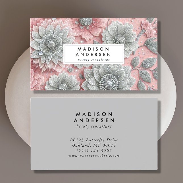 Modern Floral Pink Gray Wildflower Business Card (Creator Uploaded)