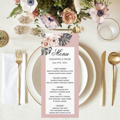 Modern Floral Pink  Green Tropical Leaf  Orchid Menu