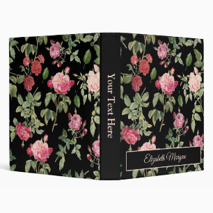 Modern Floral Pink Rose Black 3 Ring Binder
