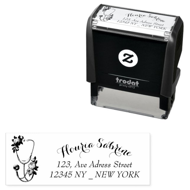 Modern Floral Pink Roses Stethoscope Graduation Self-inking Stamp (In Situ)