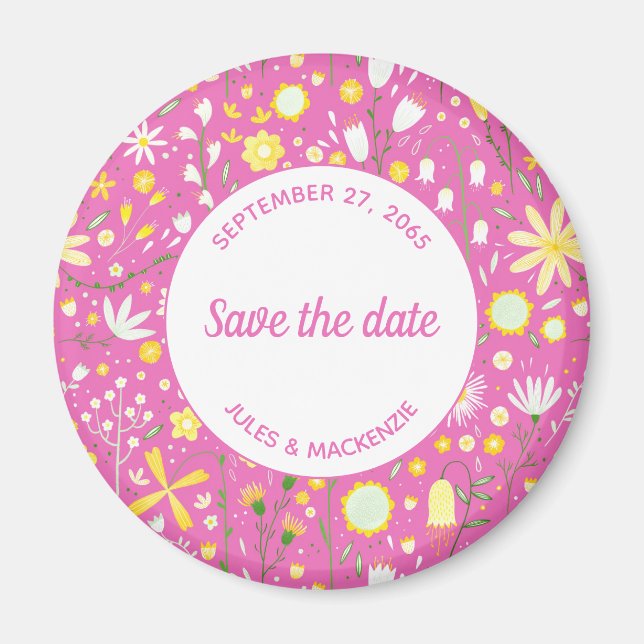Modern Floral Pink Save the Date Magnet (Front)