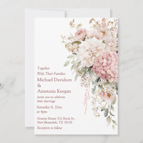 Modern Floral Pink Script Wedding Invitation